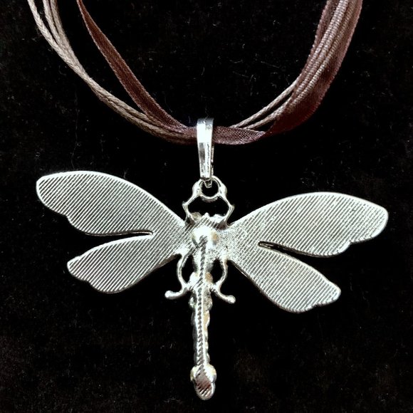 Spring Multicolor Dragonfly Rhinestone Pendant Organza Cord Adjustable Necklace - Picture 2 of 15